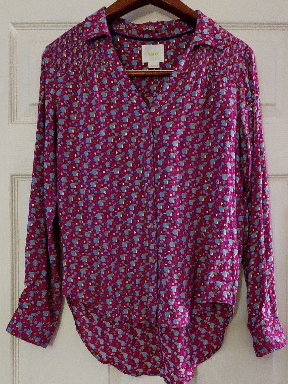 Maeve Magenta Floral-Print Button Shirt with Blue Accents